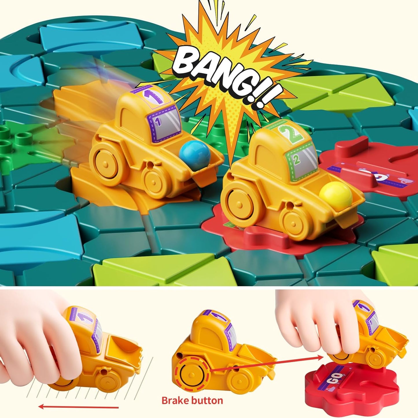 Burgkidz Logischer Straßenbauer Brettspiele Für Kinder 4 5 6 7 8 Jahre Jungen, 57 X 57 Cm Großes Brett Labyrinth Puzzle Logik Spiel Mit 3 Rückzugbagger, Geschenke Kinderspielzeug Für Alter 4-8