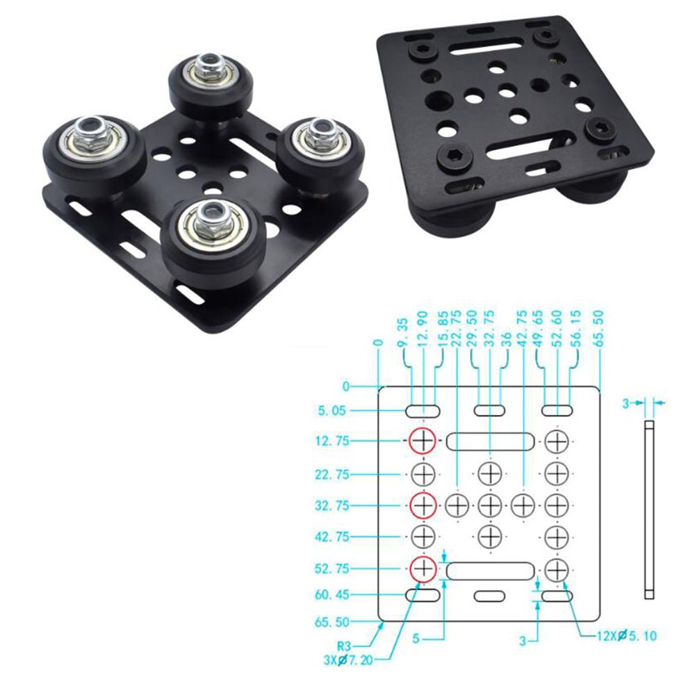 2020 Hotend Schlitten Alu Profile Open Rail inkl. 4 Rollen & Exzentermutter - Printbay Oberberg