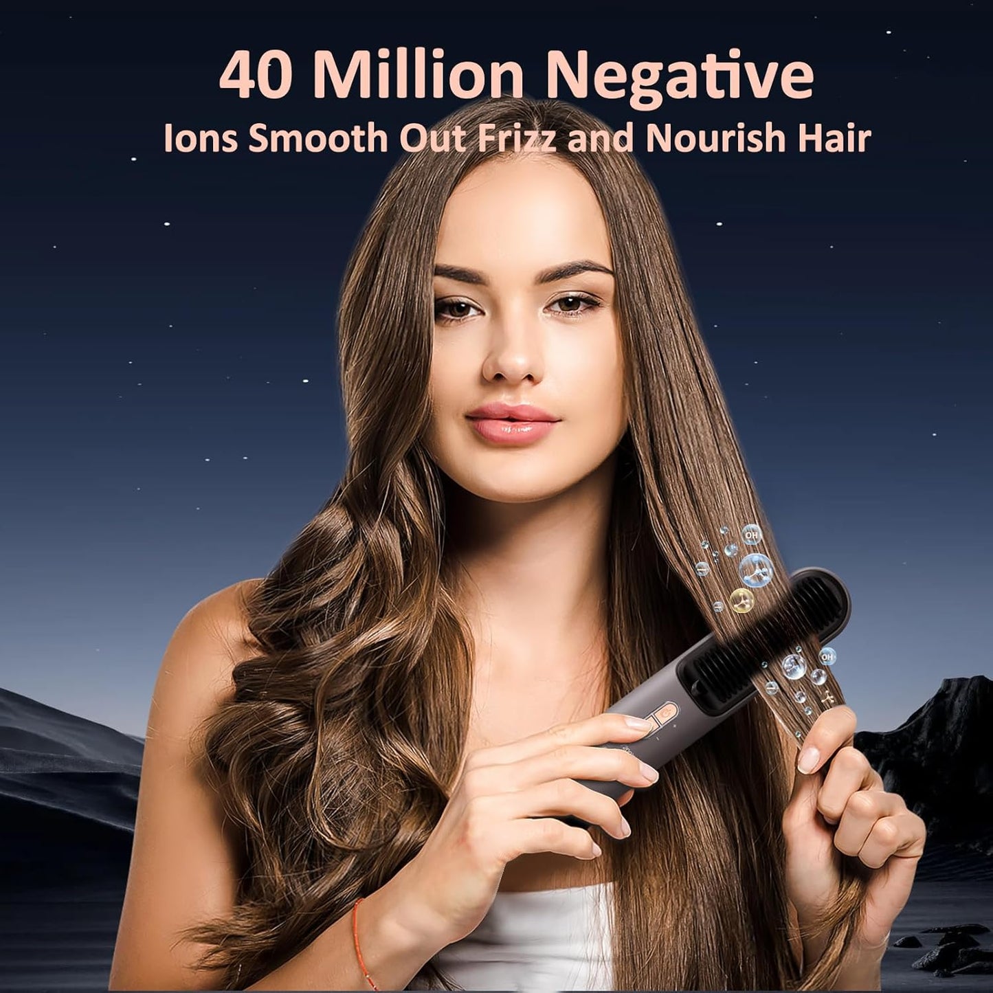Glättbürste Kabellos, Haarglätter Bürste 40 Millionen Negative Ionen Glättungsbürste Tragbar 5000Mah Glätteisen Für Reise Wiederaufladbare Mini Stylingbürste 3 Temperaturstufen Glättungskamm