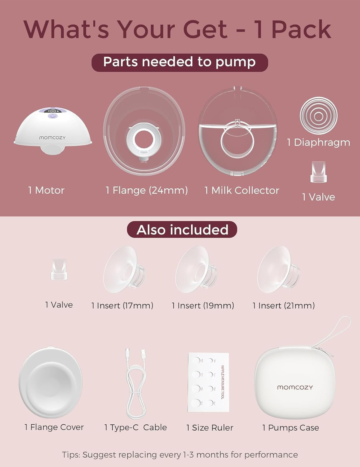 Momcozy Milchpumpe Elektrisch Tragbar Freihändig M5, Tragbare Doppelmilchpumpe Für Den Babymund, Doppelt Abgedichteter Flansch Mit 3 Modi Und 9 Stufen, Milchpumpe Elektrisch, 24 Mm (1, Violett)