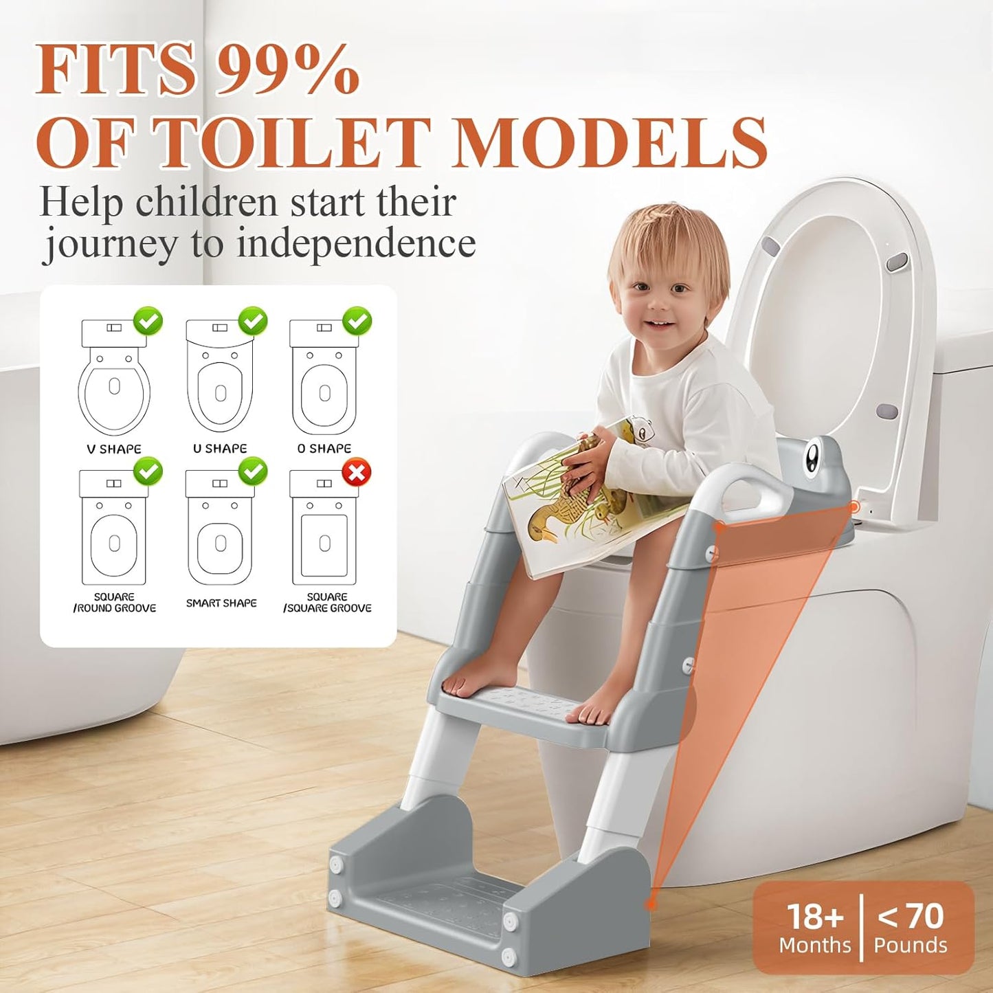 2 in 1 Toilettensitz Kinder, Toilettensitz Kinder Mit Treppe Für Jungen Mädchen Baby, Upgraded 2-In-1 Kinder WC Sitz Mit Treppe Mit Urinal Und Spritzschutz (Gray)