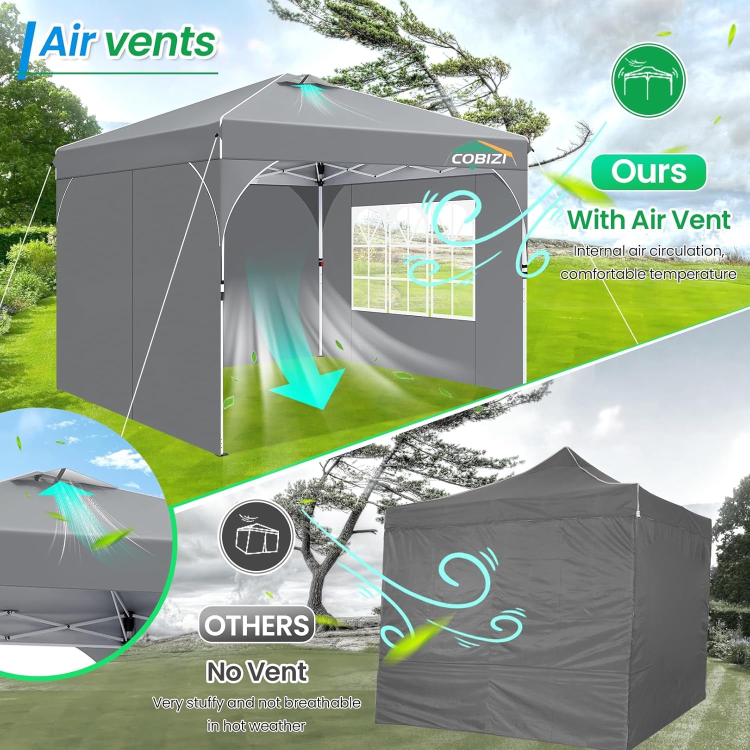 TOOLUCK Pavillon 3X3 Wasserdicht Stabil Winterfest Faltpavillon Gartenpavillon Partyzelt Pop up Pavillon Klappbar UV Schutz 50+ Höhenverstellbar Mit Entlüftung & 3 Stoffstücken&4 Sandsäcke, Grau
