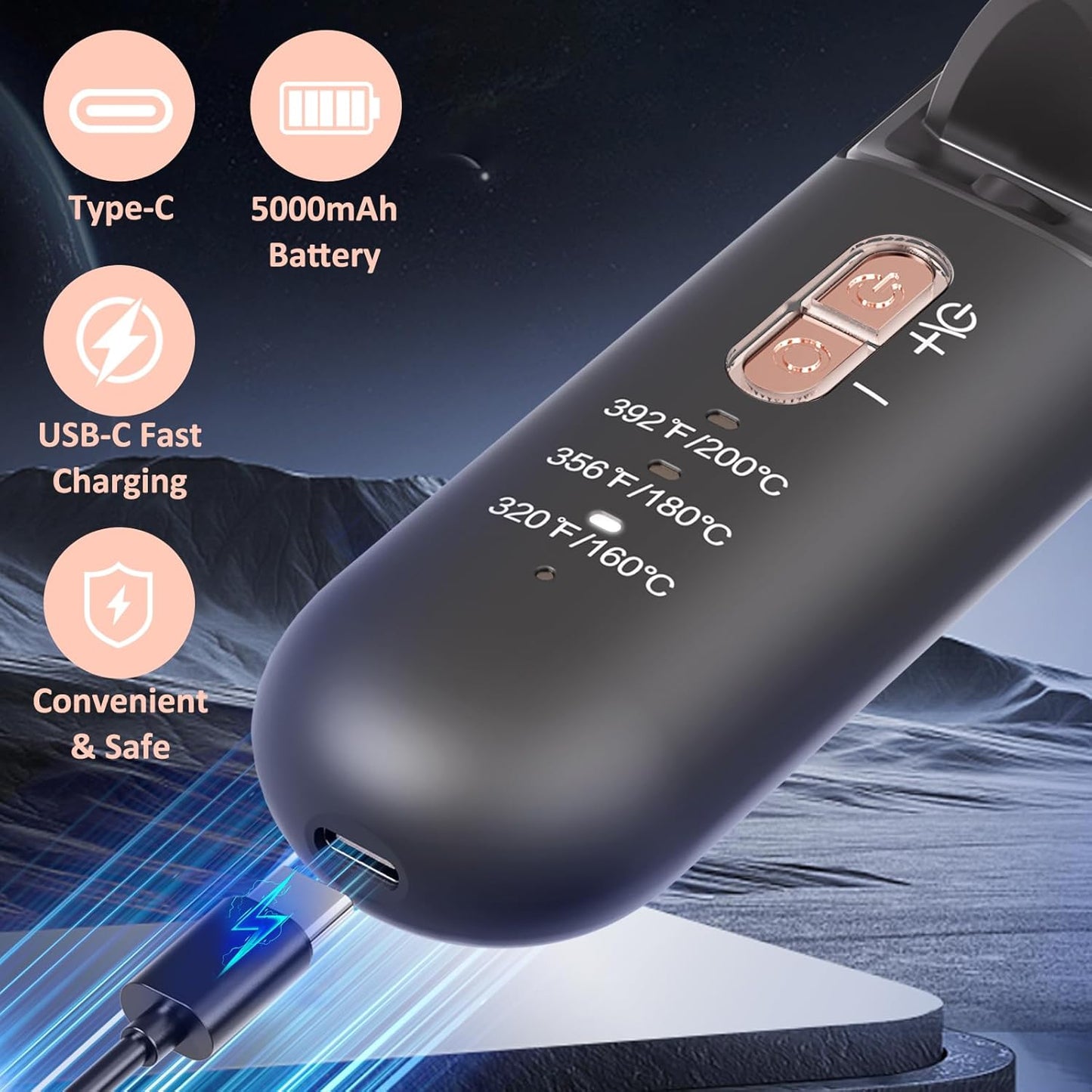 Glättbürste Kabellos, Haarglätter Bürste 40 Millionen Negative Ionen Glättungsbürste Tragbar 5000Mah Glätteisen Für Reise Wiederaufladbare Mini Stylingbürste 3 Temperaturstufen Glättungskamm