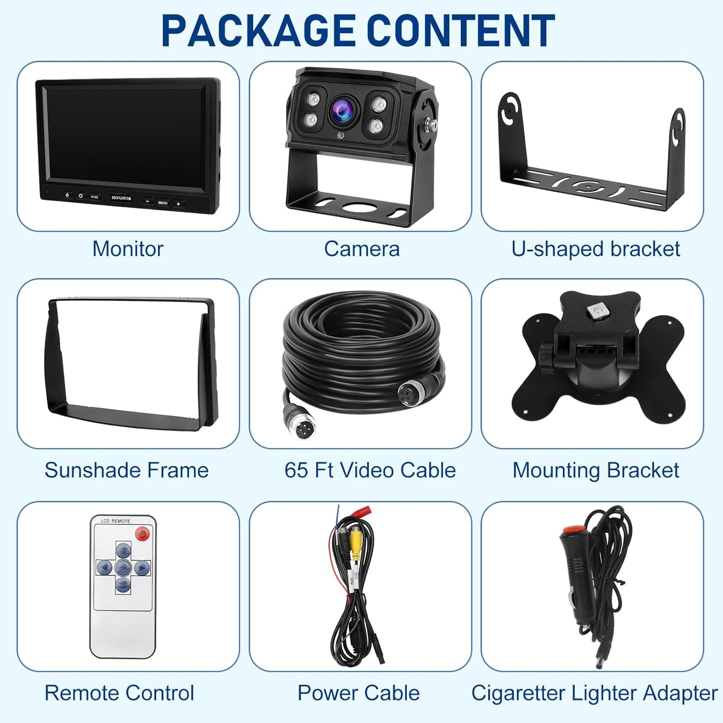 Rückfahrkamera-Set Mit 7"-LCD-1080P Monitor & 170° Weitwinkel- Rückfahrkamera, IP69K Wasserdicht, 4IR Nachtsicht, Diy-Leitfäden,Für Lkw/Anhänger/Bus/Van/Landwirtschaft/Schwertransport(12-32 Volt)