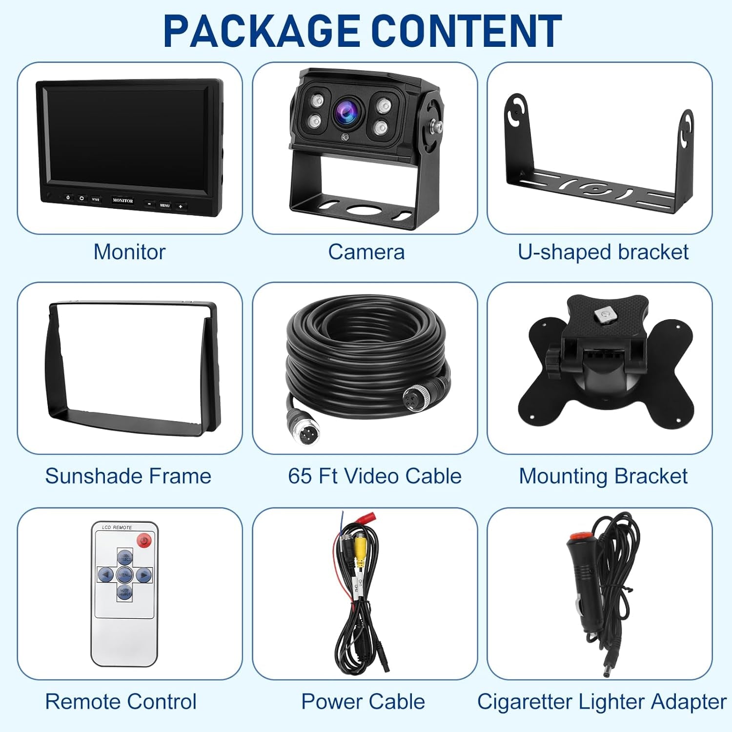 Rückfahrkamera-Set Mit 7"-LCD-1080P Monitor & 170° Weitwinkel- Rückfahrkamera, IP69K Wasserdicht, 4IR Nachtsicht, Diy-Leitfäden,Für Lkw/Anhänger/Bus/Van/Landwirtschaft/Schwertransport(12-32 Volt)