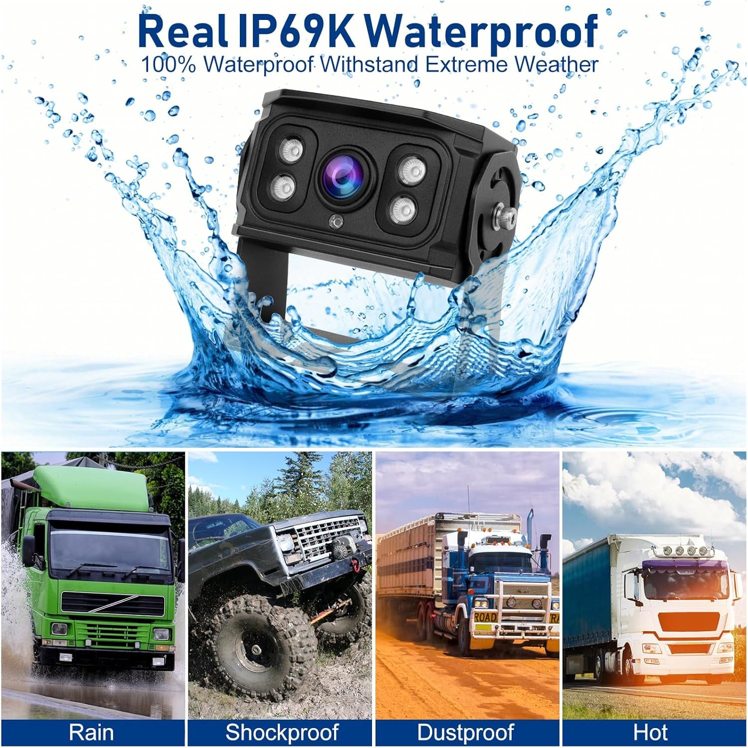 Rückfahrkamera-Set Mit 7"-LCD-1080P Monitor & 170° Weitwinkel- Rückfahrkamera, IP69K Wasserdicht, 4IR Nachtsicht, Diy-Leitfäden,Für Lkw/Anhänger/Bus/Van/Landwirtschaft/Schwertransport(12-32 Volt)