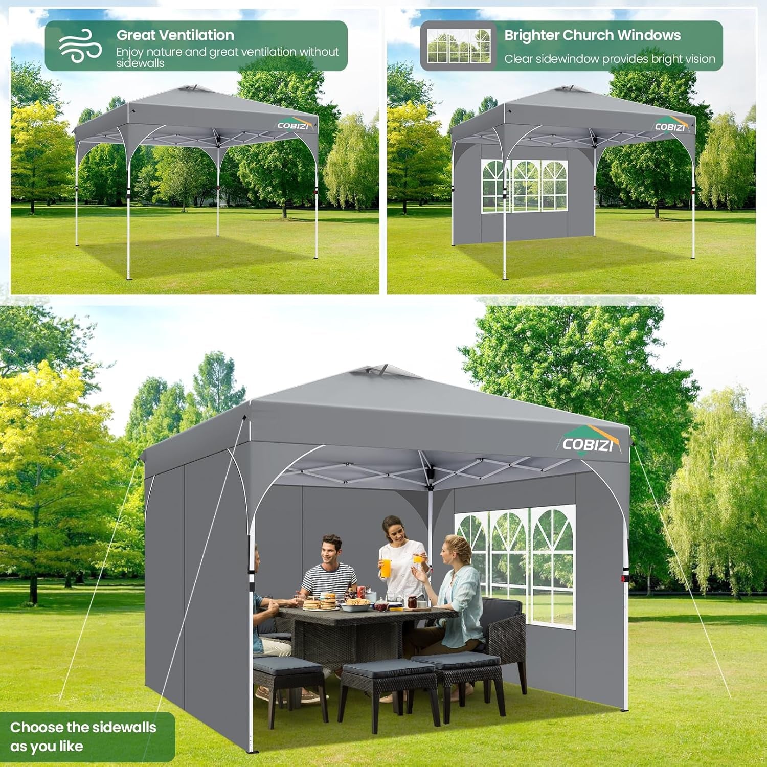 TOOLUCK Pavillon 3X3 Wasserdicht Stabil Winterfest Faltpavillon Gartenpavillon Partyzelt Pop up Pavillon Klappbar UV Schutz 50+ Höhenverstellbar Mit Entlüftung & 3 Stoffstücken&4 Sandsäcke, Grau