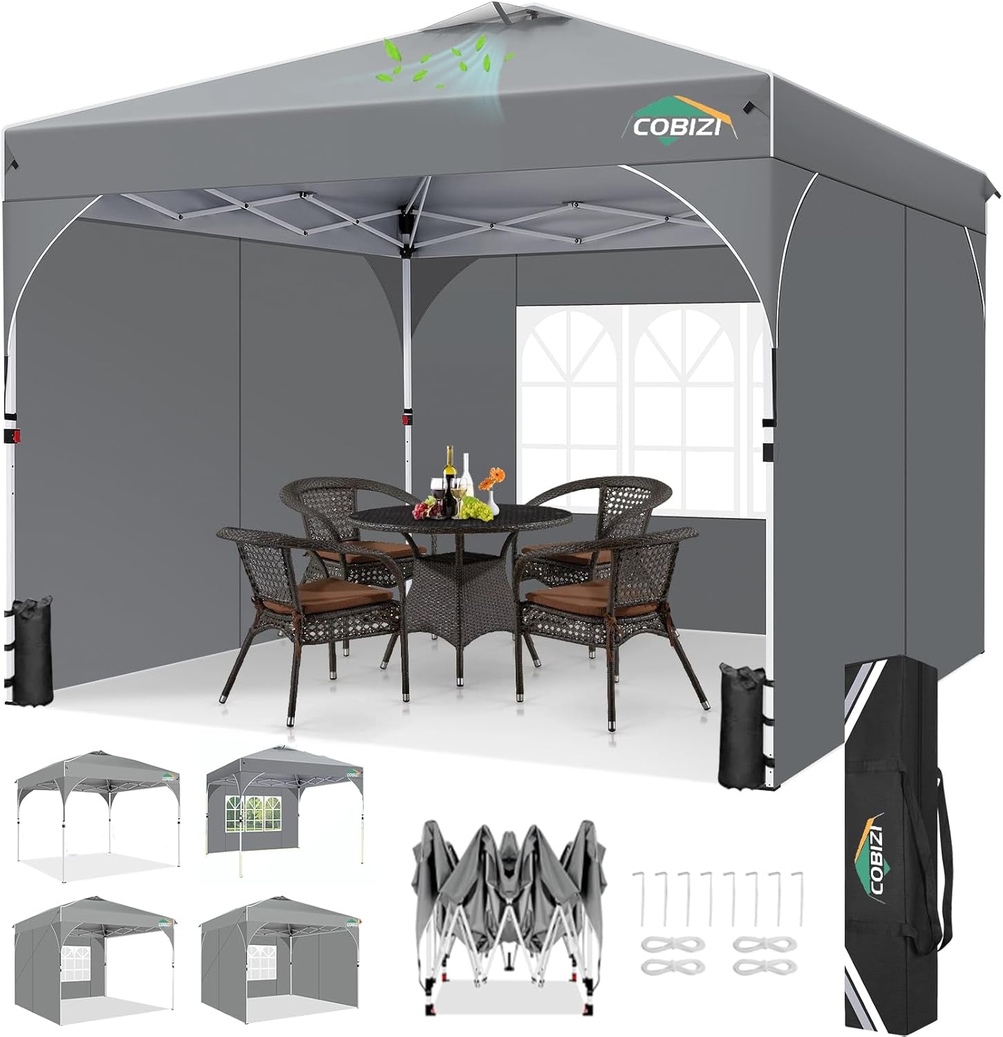TOOLUCK Pavillon 3X3 Wasserdicht Stabil Winterfest Faltpavillon Gartenpavillon Partyzelt Pop up Pavillon Klappbar UV Schutz 50+ Höhenverstellbar Mit Entlüftung & 3 Stoffstücken&4 Sandsäcke, Grau