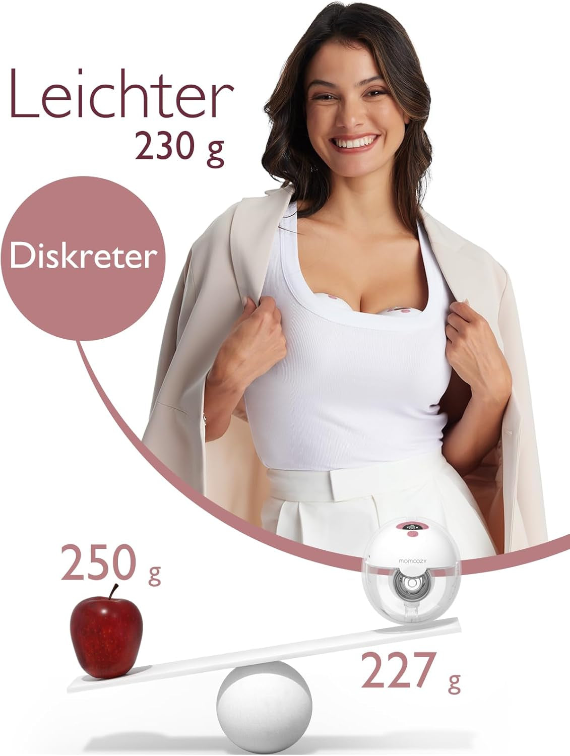 Momcozy Milchpumpe Elektrisch Tragbar Freihändig M5, Doppelmilchpumpe Für Den Babymund, Doppelt Abgedichteter Flansch Mit 3 Modi Und 9 Stufen, 24 Mm (1, Rot)