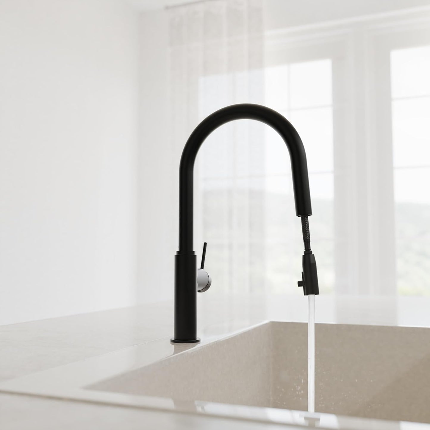 SCHÜTTE 79566 Blackpool Küchenarmatur Mit Ausziehbarer Geschirrbrause, 360 Grad Wasserhahn Für Die Küche, Mischbatterie Mit Einhebelmischer, Spültischarmatur Mit Brause Ausziehbar in Schwarz