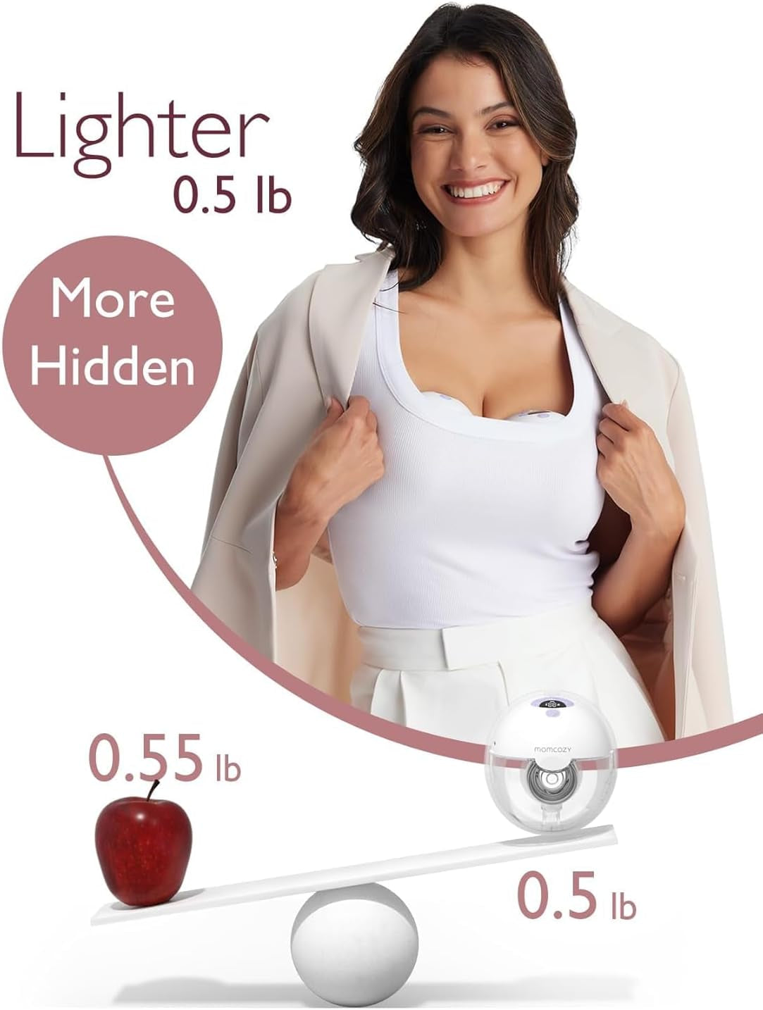 Momcozy Milchpumpe Elektrisch Tragbar Freihändig M5, Tragbare Doppelmilchpumpe Für Den Babymund, Doppelt Abgedichteter Flansch Mit 3 Modi Und 9 Stufen, Milchpumpe Elektrisch, 24 Mm (1, Violett)