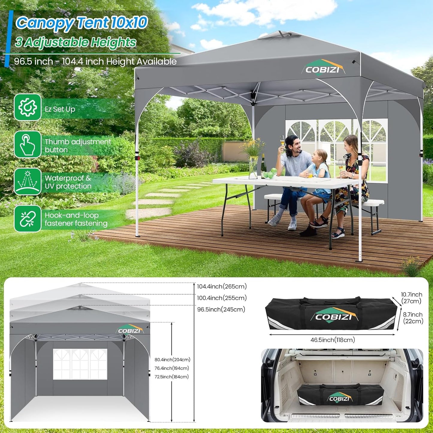 TOOLUCK Pavillon 3X3 Wasserdicht Stabil Winterfest Faltpavillon Gartenpavillon Partyzelt Pop up Pavillon Klappbar UV Schutz 50+ Höhenverstellbar Mit Entlüftung & 3 Stoffstücken&4 Sandsäcke, Grau