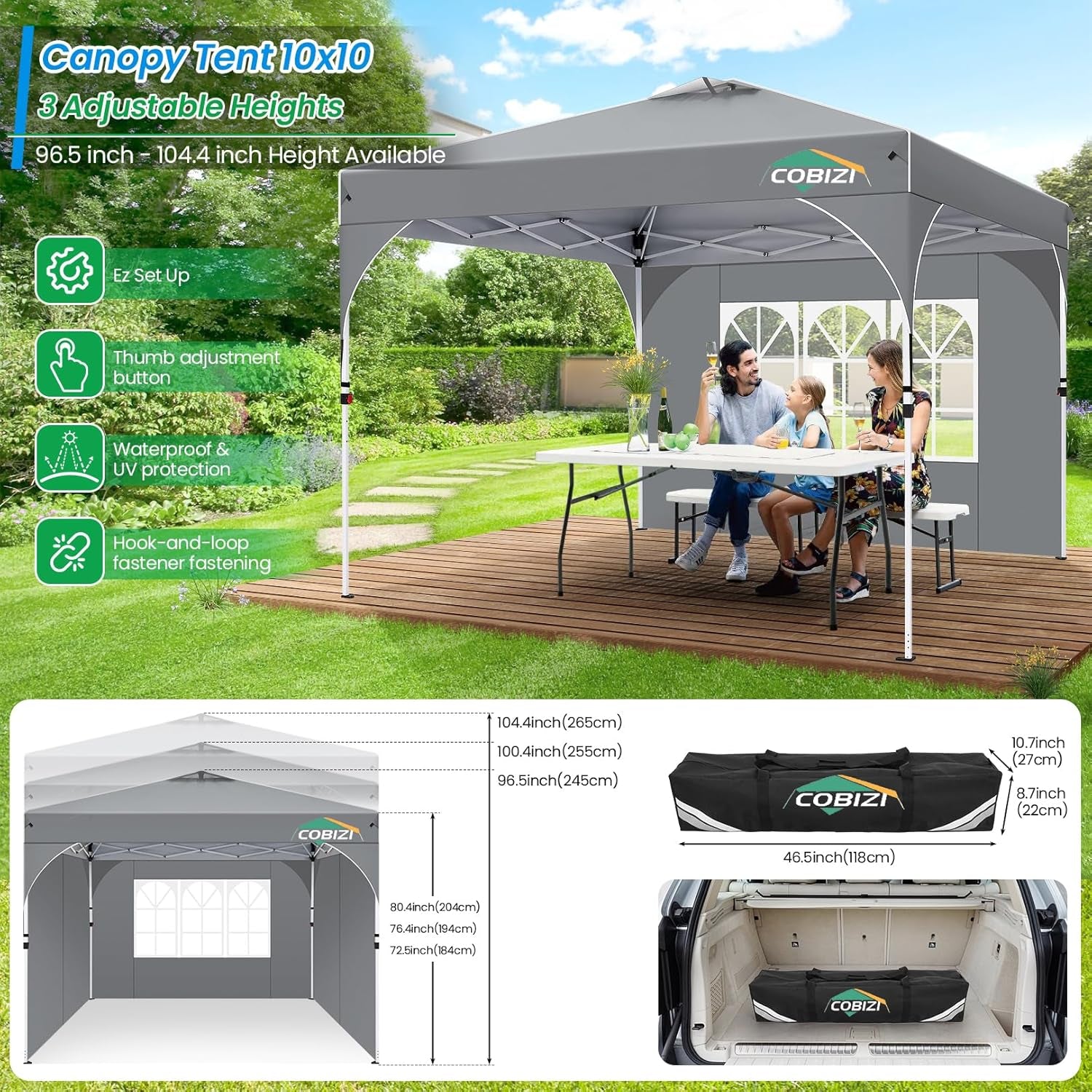 TOOLUCK Pavillon 3X3 Wasserdicht Stabil Winterfest Faltpavillon Gartenpavillon Partyzelt Pop up Pavillon Klappbar UV Schutz 50+ Höhenverstellbar Mit Entlüftung & 3 Stoffstücken&4 Sandsäcke, Grau