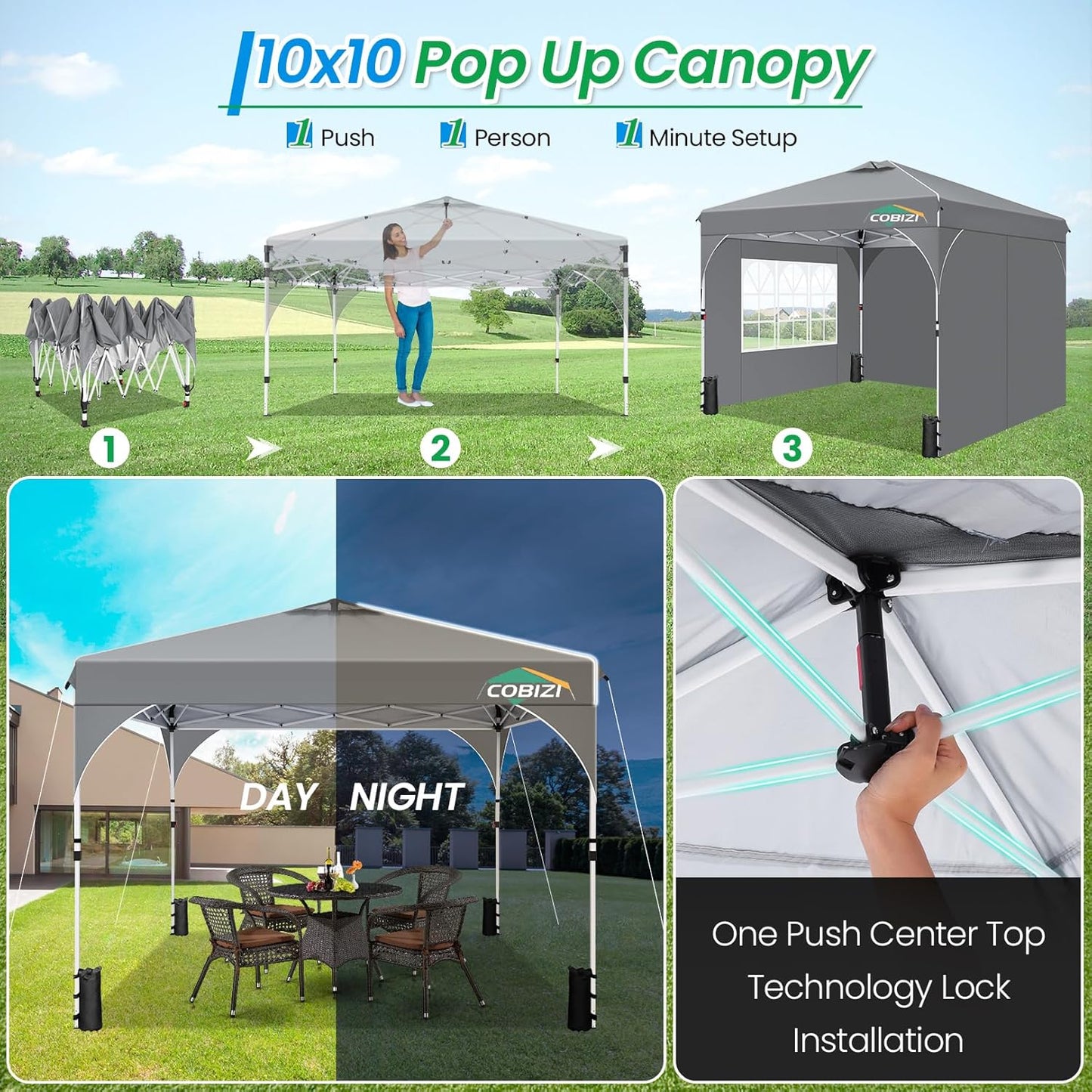 TOOLUCK Pavillon 3X3 Wasserdicht Stabil Winterfest Faltpavillon Gartenpavillon Partyzelt Pop up Pavillon Klappbar UV Schutz 50+ Höhenverstellbar Mit Entlüftung & 3 Stoffstücken&4 Sandsäcke, Grau
