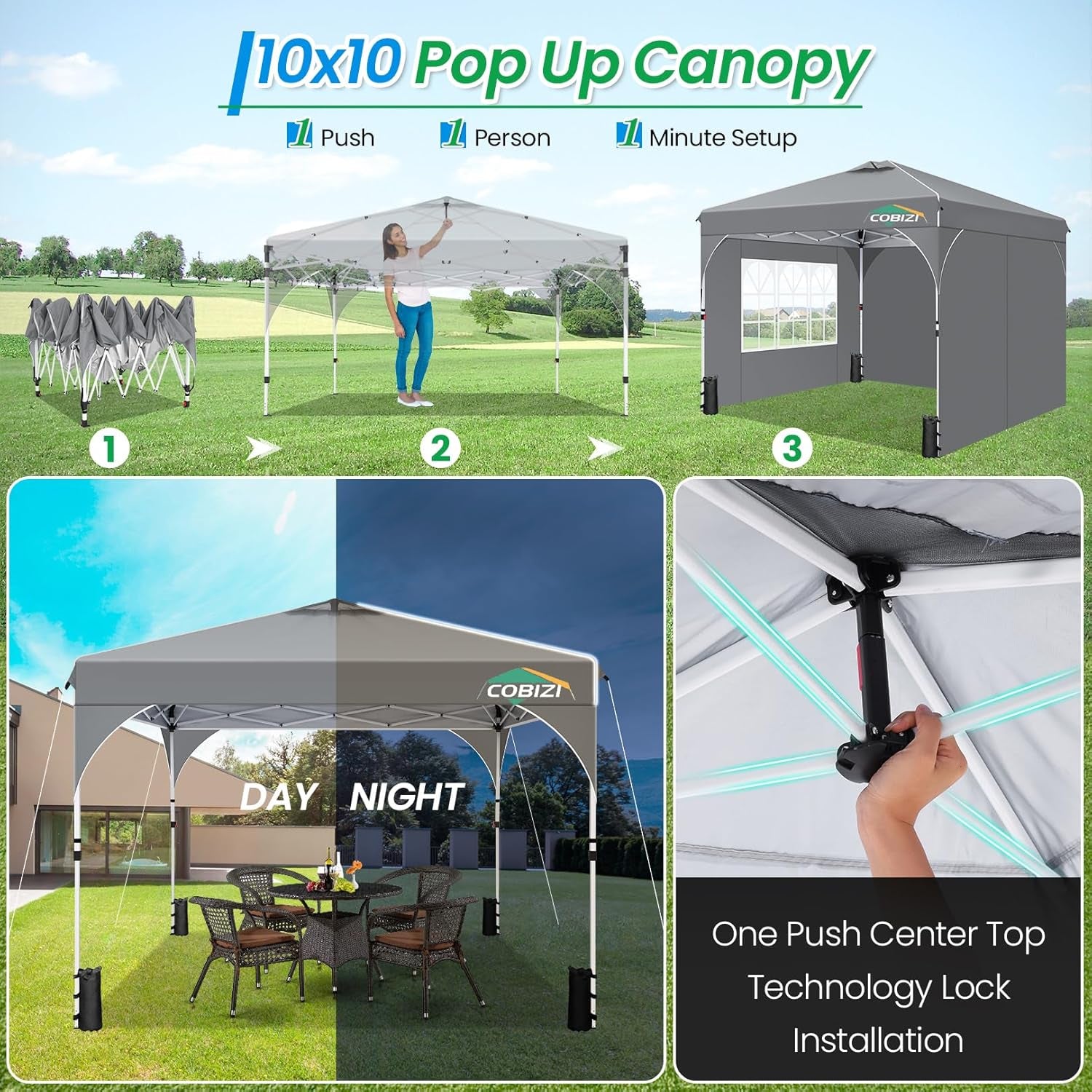 TOOLUCK Pavillon 3X3 Wasserdicht Stabil Winterfest Faltpavillon Gartenpavillon Partyzelt Pop up Pavillon Klappbar UV Schutz 50+ Höhenverstellbar Mit Entlüftung & 3 Stoffstücken&4 Sandsäcke, Grau