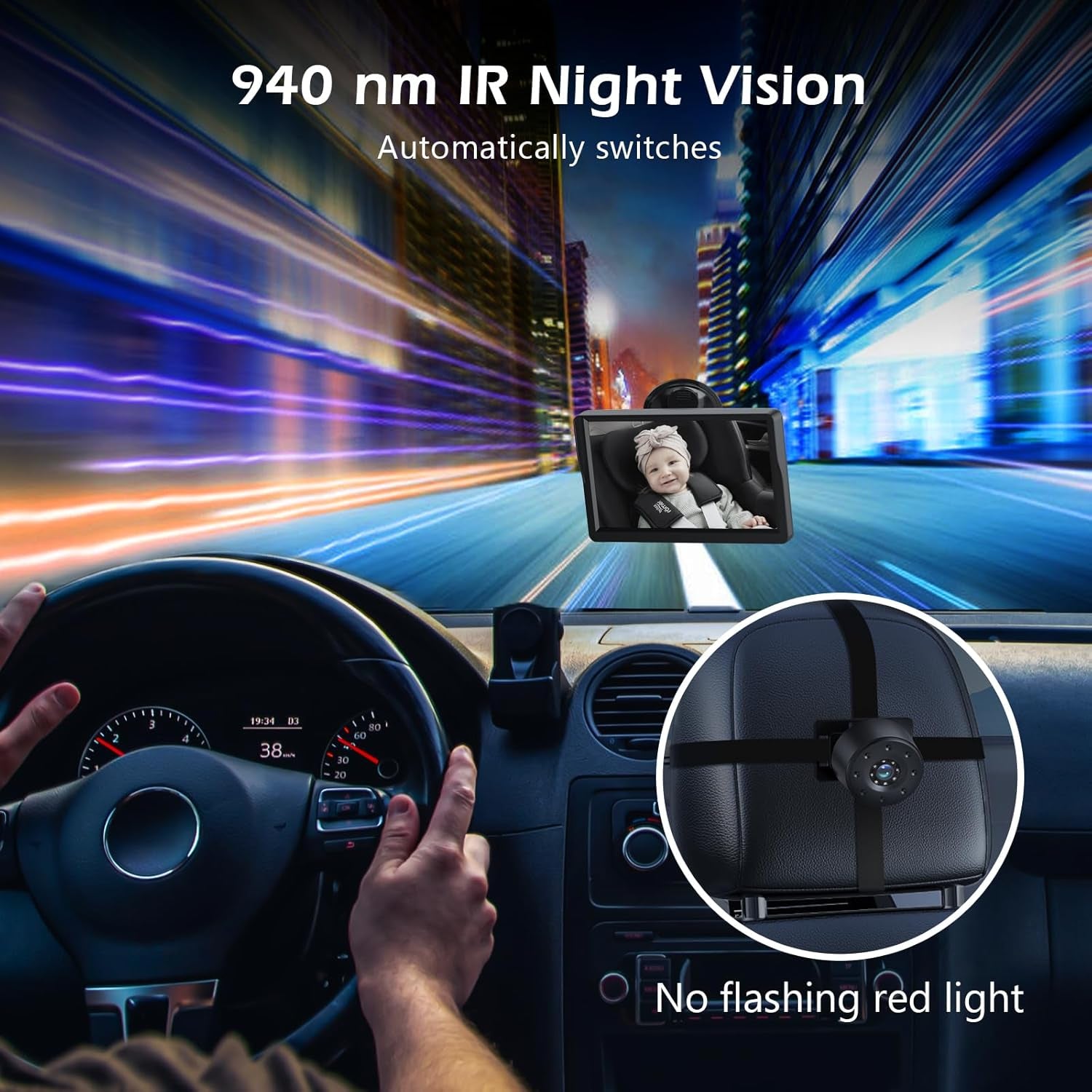 7In Baby Car Camera, 1080P IR Night Vision Baby Car Mirror with 178° Wide Angle - HD IPS Display Rear Facing Monitor, Safe Driving for New Parents, Infants, Kids & Toddlers