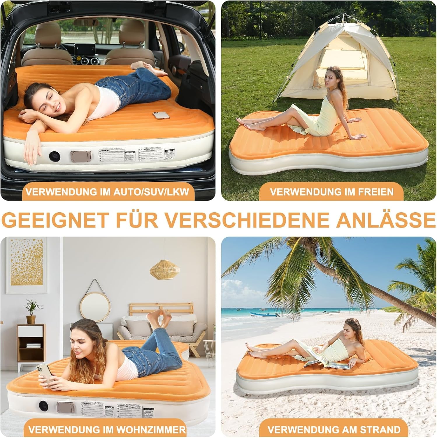 KMZ Suv-Luftmatratze Mit Eingebauter Pumpe Und 2 Kissen, Dickes Flockiertes PVC, Schnelle 90-Sekunden-Inflation, Tragbare Und Langlebige Auto-Luftmatratze Für Camping, Reisen, LKW