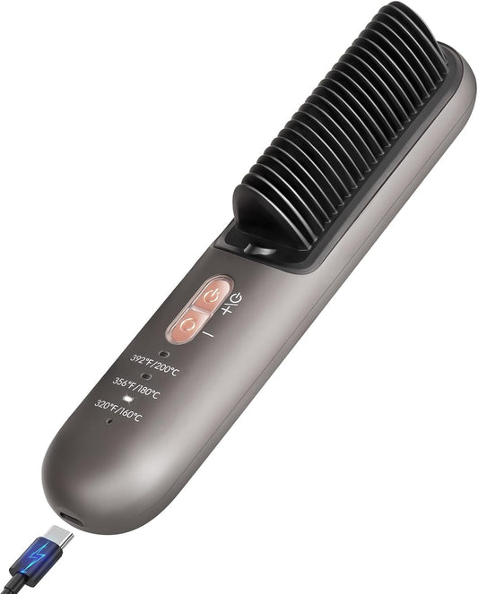 Glättbürste Kabellos,  Haarglätter Bürste 40 Millionen Negative Ionen Glättungsbürste Tragbar 5000Mah Glätteisen Für Reise Wiederaufladbare Mini Stylingbürste 3 Temperaturstufen Glättungskamm