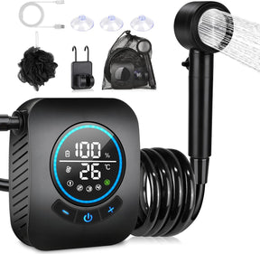 Camping Dusche, [8000Mah] Campingdusche Tragbare Mit Pumpe Und Temperaturanzeige, Mobile Dusche Outdoor Set Mit Duschkopf Und 2M Schlauch Für Camping Garten Autowaschen Strand Reisen Haustier