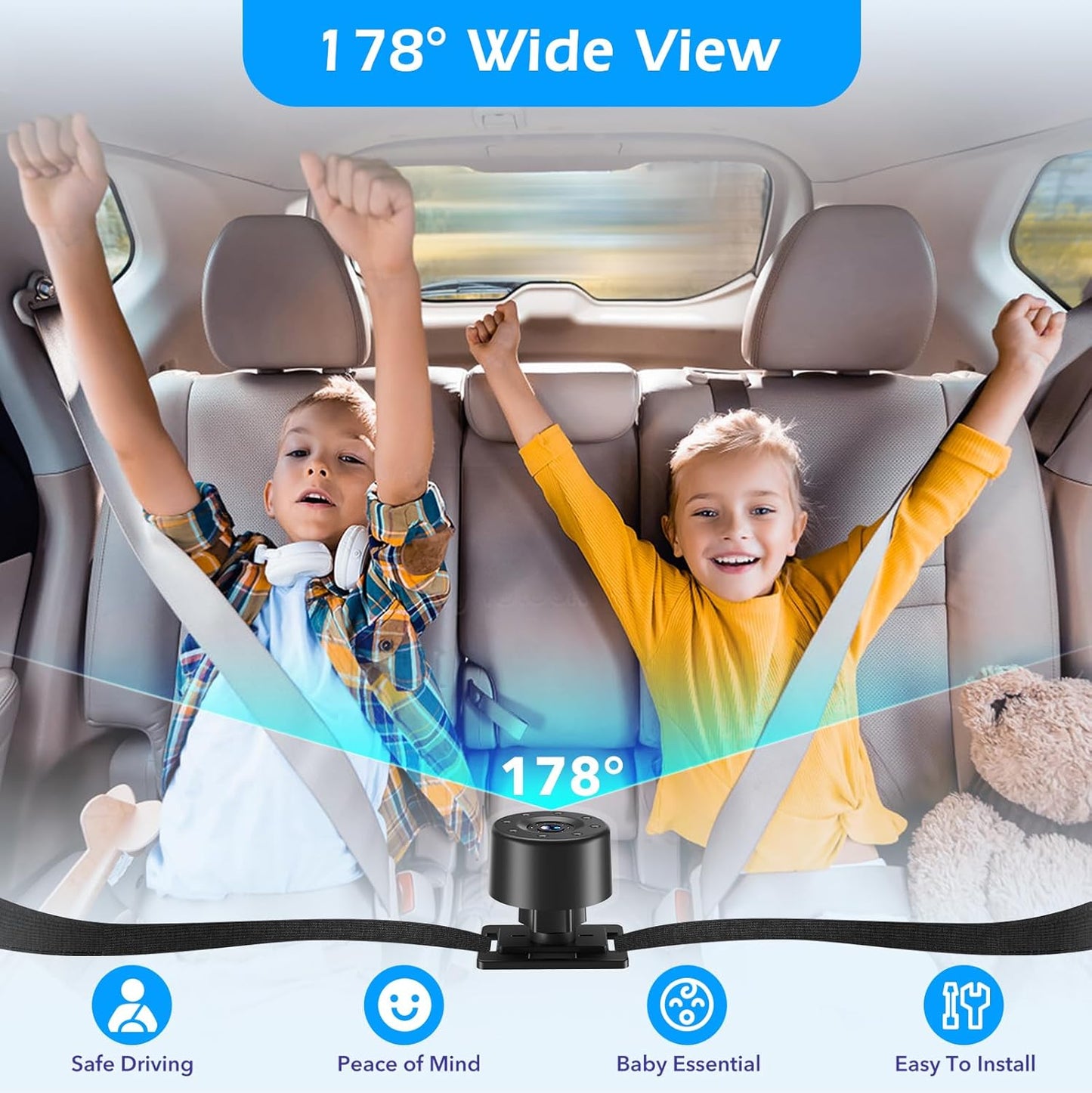7In Baby Car Camera, 1080P IR Night Vision Baby Car Mirror with 178° Wide Angle - HD IPS Display Rear Facing Monitor, Safe Driving for New Parents, Infants, Kids & Toddlers