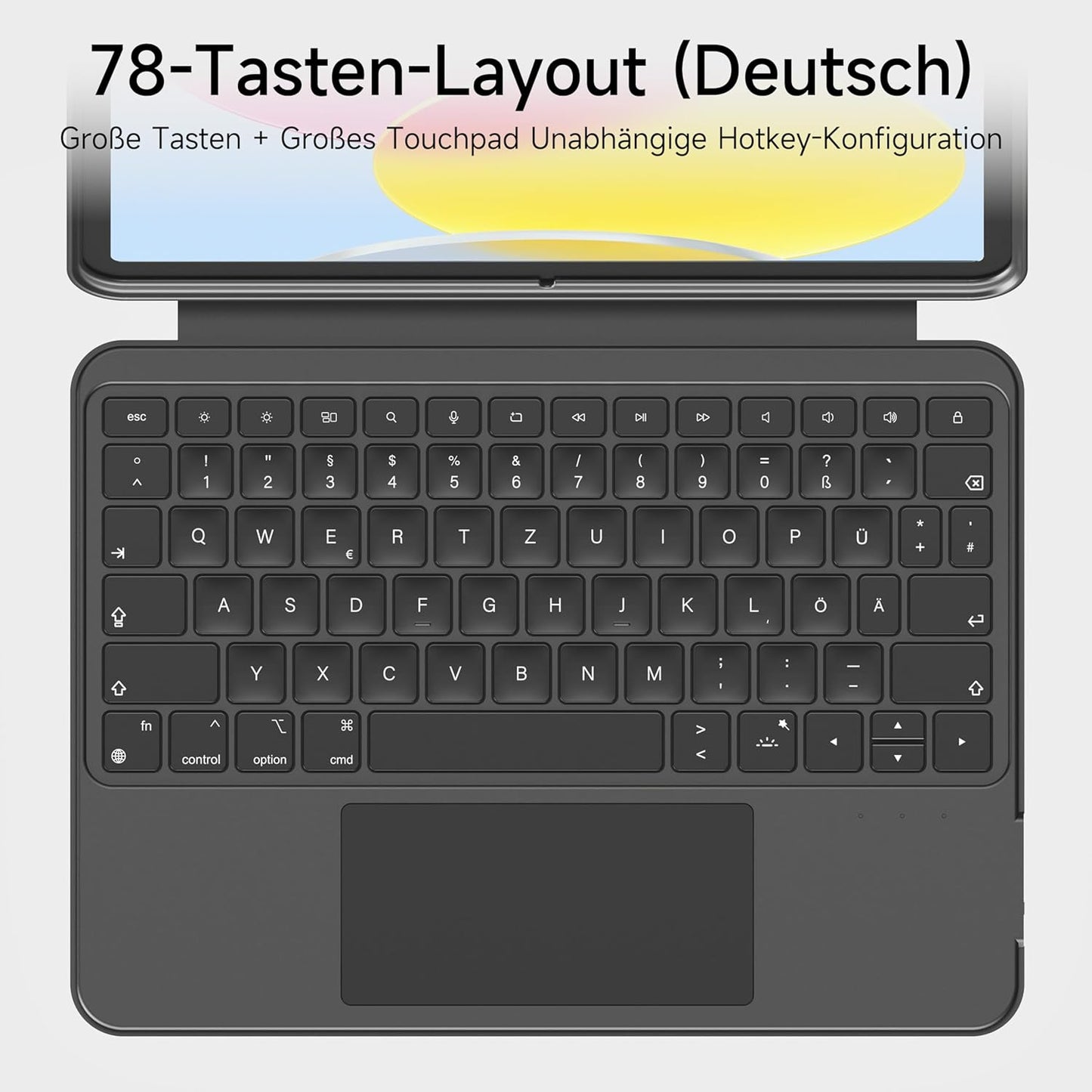 HOU Ipad 11. A16/10. Generation Case Mit Tastatur, Drehbare Und Abnehmbare Tastatur Für Ipad 11''/10, Elastische Stifthalterung, Vollschutzhülle, 7-Farben Hintergrundbeleuchtung, Multi-Touch Trackpad