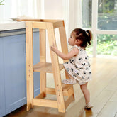 Lernturm Ab 1 Jahr | Höhenverstellbarer Kleinkinderturm Mit 3 Stufen & Sicherheitsgeländer | Für Küche, Badezimmer & Waschbecken | Rutschfester Tritthocker Für Kinder 18-36 Monate (Natural)