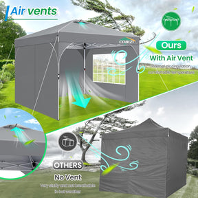 TOOLUCK Pavillon 3X3 Wasserdicht Stabil Winterfest Faltpavillon Gartenpavillon Partyzelt Pop up Pavillon Klappbar UV Schutz 50+ Höhenverstellbar Mit Entlüftung & 3 Stoffstücken&4 Sandsäcke， Grau