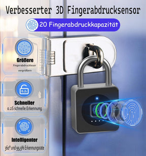Vorhängeschloss Fingerabdruck,  Spindschloss, Schloss Mit Fingerabdruck Und APP, 43MM Vorhängeschloss Wetterfest Mit 6MM Dicker Schäkel Für Gym Spinde Koffer, Keller, Schule - Schwarz