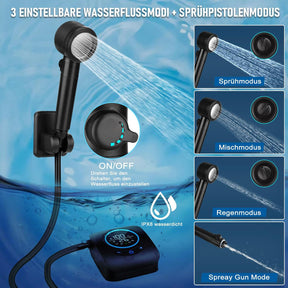 Camping Dusche, [8000Mah] Campingdusche Tragbare Mit Pumpe Und Temperaturanzeige, Mobile Dusche Outdoor Set Mit Duschkopf Und 2M Schlauch Für Camping Garten Autowaschen Strand Reisen Haustier