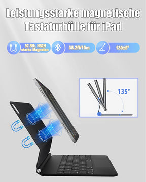 Tastaturhülle Für Ipad Pro 11 Zoll (M4 2024) – DE QWERTZ Tastatur Mit Rgb-Hintergrundbeleuchtung, Funktionstasten & Multi-Touch-Trackpad, Leicht & Langlebig, Schwarz-Grau