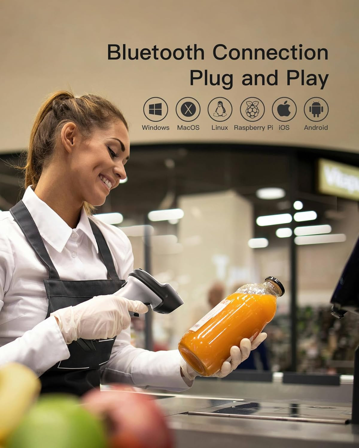 Inateck AI Barcode Scanner Bluetooth, Handheld USB Kabelloser 1D Scanner, Handscanner Mit APP Und SDK, 180 Tage Standby Mit Einer Ladung, Automatisches Schnelles Und Präzises Scannen, BCST-70 AI