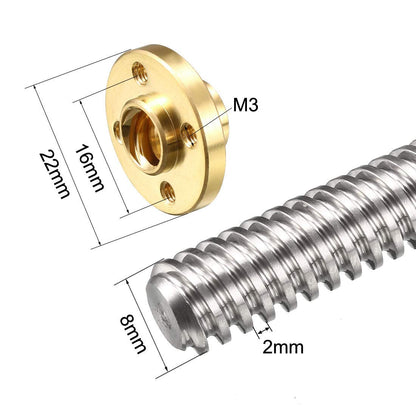 T8 Trapezgewinde 2mm Steigung Gewinde 8mm passend für CNC, Fräsen, 3D Drucker