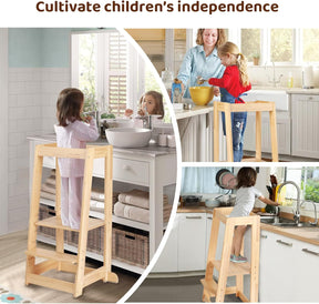 Lernturm Ab 1 Jahr | Höhenverstellbarer Kleinkinderturm Mit 3 Stufen & Sicherheitsgeländer | Für Küche, Badezimmer & Waschbecken | Rutschfester Tritthocker Für Kinder 18-36 Monate (Natural)