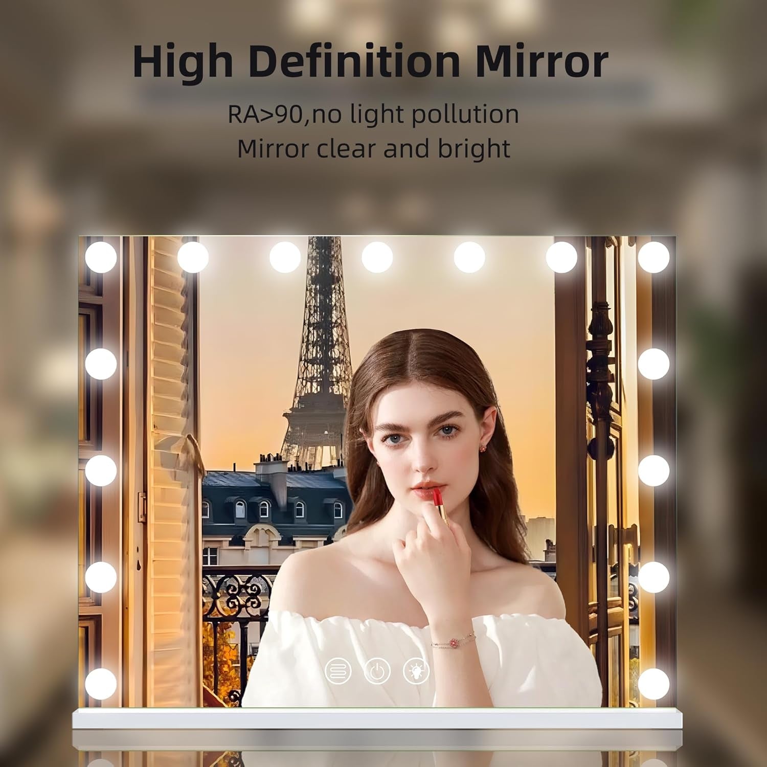 Hansong Hollywood Spiegel Mit Beleuchtung, Dimmbar, Hintergrundbeleuchtung + Frontbeleuchtung, Make up Spiegel Mit Beleuchtung Für Die Wand, Memory-Funktion, Gehärtetes Glas