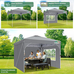 TOOLUCK Pavillon 3X3 Wasserdicht Stabil Winterfest Faltpavillon Gartenpavillon Partyzelt Pop up Pavillon Klappbar UV Schutz 50+ Höhenverstellbar Mit Entlüftung & 3 Stoffstücken&4 Sandsäcke， Grau