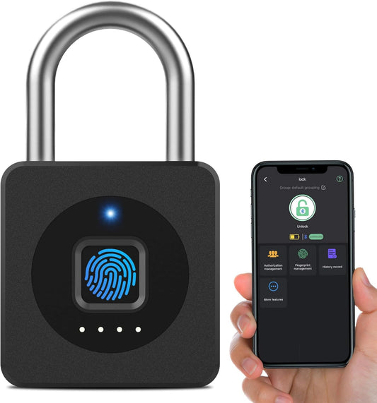 Vorhängeschloss Fingerabdruck,  Spindschloss, Schloss Mit Fingerabdruck Und APP, 43MM Vorhängeschloss Wetterfest Mit 6MM Dicker Schäkel Für Gym Spinde Koffer, Keller, Schule - Schwarz