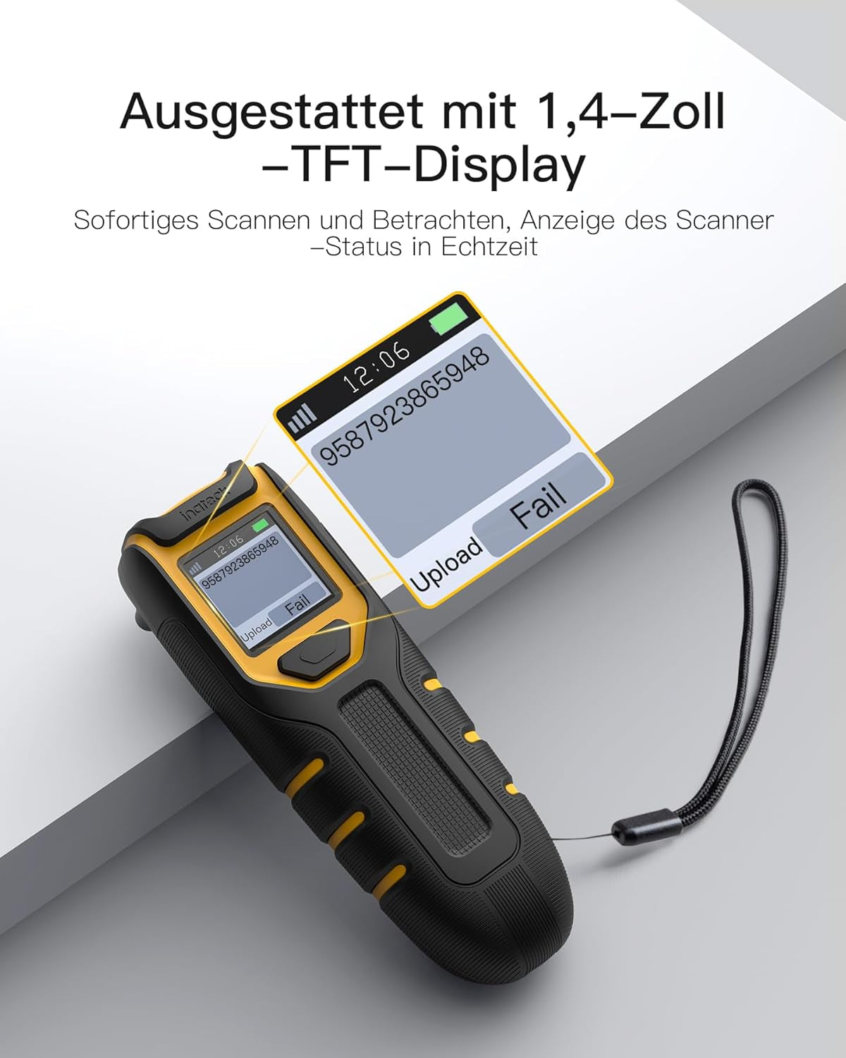 Inateck Barcode Scanner Bluetooth, 1D 2D QR Code Scanner Kabellos 2.4Ghz, Tragbarer Kabelloser Barcode-Scanner Mit Bildschirm, Handscanner Mit APP Und SDK, BCST-47