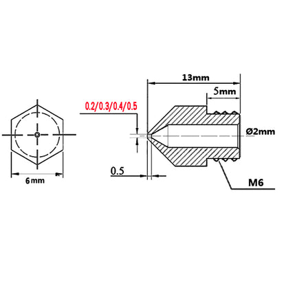 Edelstahl Nozzle MK8 0,4mm 0,2mm Düse Extruder M6 Druckerkopf 1,75mm 3D Drucker – Ansicht 5