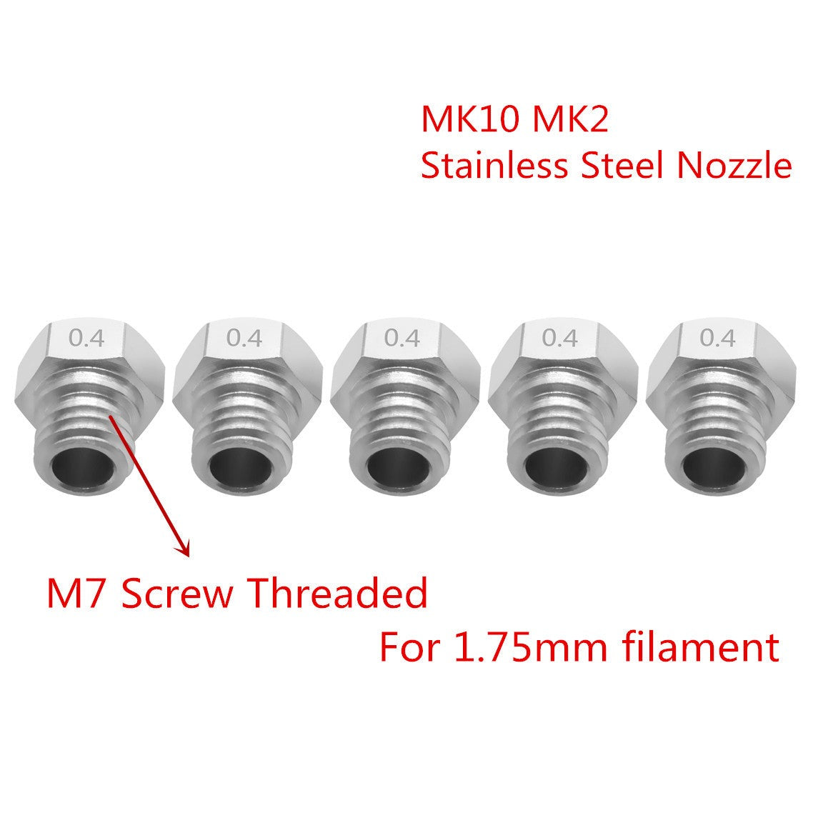 Mk10 Edelstahl Nozzle 0,4mm- M7 3D-Drucker Düse Hotends Extruder Dremel etc.
