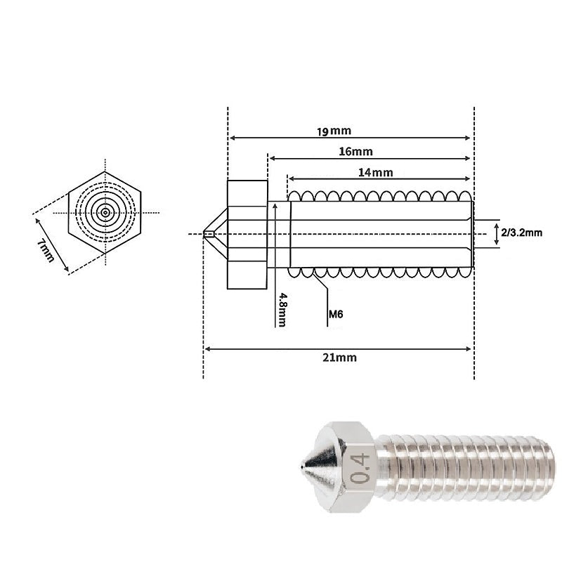 Volcano Edelstahl Düse Nozzle E3D Sidewinder 1,75mm 3D Drucker – Ansicht 2