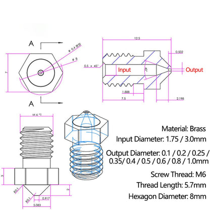 Messing Nozzeln für 3D-Drucker passend bei E3D Hot Ends V5, V6 – Ansicht 2