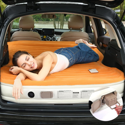 KMZ Suv-Luftmatratze Mit Eingebauter Pumpe Und 2 Kissen, Dickes Flockiertes PVC, Schnelle 90-Sekunden-Inflation, Tragbare Und Langlebige Auto-Luftmatratze Für Camping, Reisen, LKW