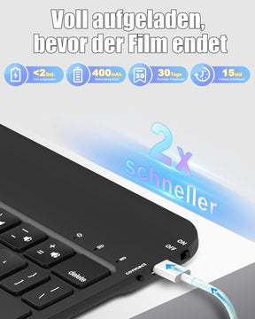 Tastaturhülle Für Ipad Pro 11 Zoll (M4 2024) – DE QWERTZ Tastatur Mit Rgb-Hintergrundbeleuchtung, Funktionstasten & Multi-Touch-Trackpad, Leicht & Langlebig, Schwarz-Grau