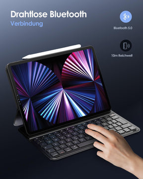 Tastatur Hülle QWERTZ Für Ipad Air 11 Inch M3 2025/M2 2024, 5/4 (2022/2020) 10.9", Ipad Pro 11 Zoll, Ultra Slim Magnetic Folio Bluetooth Tastatur, Typ C Ladefunktion, Schwarz