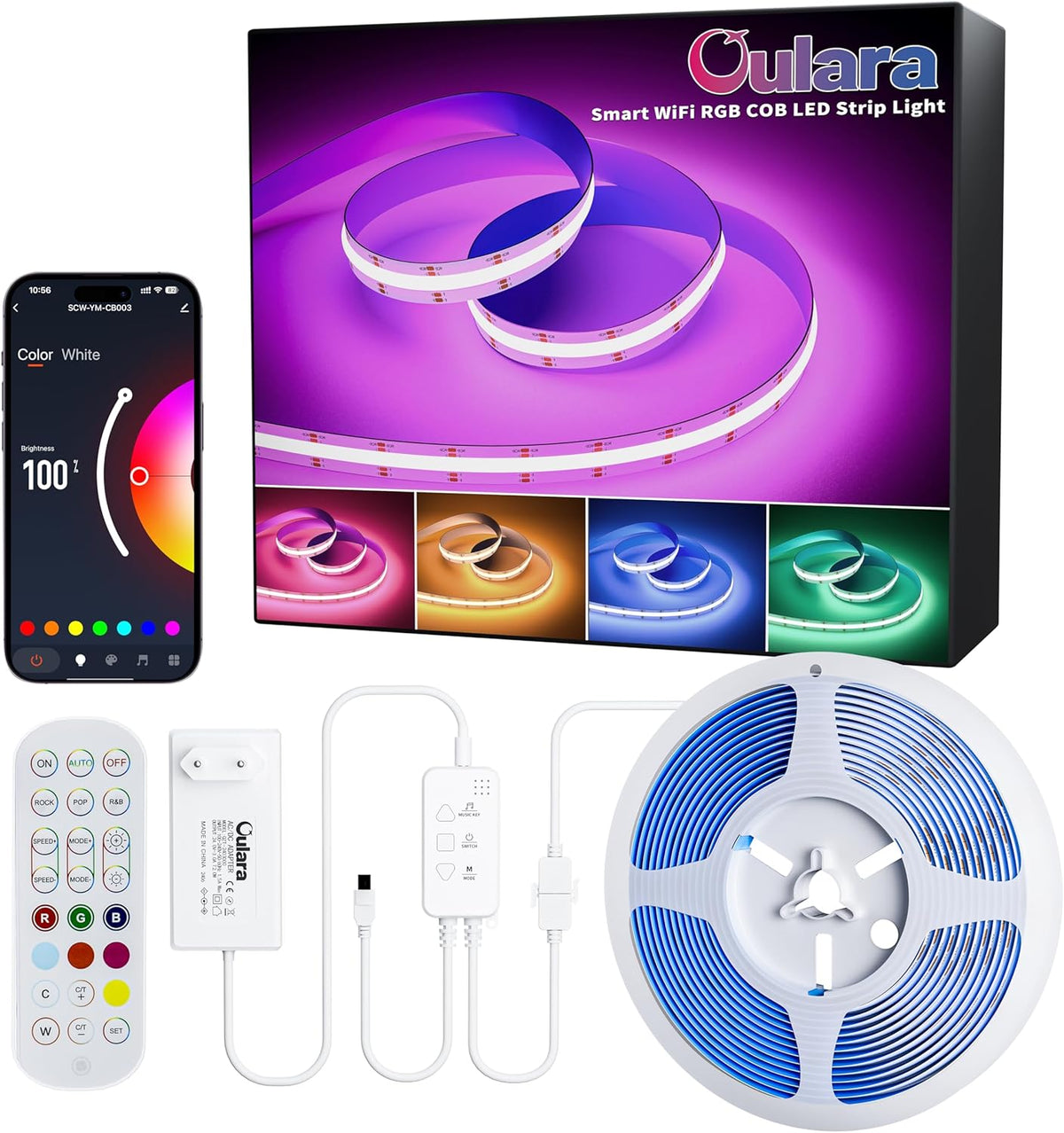 WIFI COB RGB LED Streifen 6M,Farbe Wechsel Dimmbar LED Band Licht Dc24V,Smart Funktioniert Mit Tuya/Alexa/Google Assistant,Mehrfarbiges Flexibles LED Strip Light Für TV,DIY Dekoration