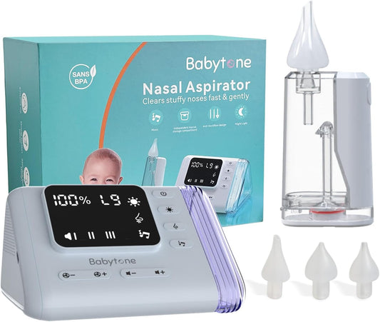 Nasensauger Baby Elektrisch, Nasal Aspirator Mit 9 Stufen, Wiederaufladbar Nasenschleim Sauger Mit Musik & Licht, 3 Silikonspitzen, Anti-Reflux-Design