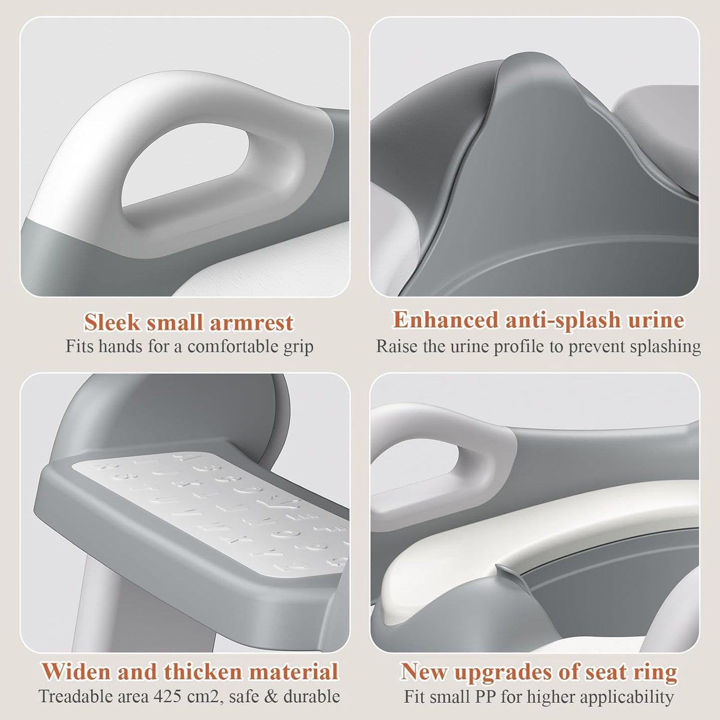 2 in 1 Toilettensitz Kinder, Toilettensitz Kinder Mit Treppe Für Jungen Mädchen Baby, Upgraded 2-In-1 Kinder WC Sitz Mit Treppe Mit Urinal Und Spritzschutz (Gray)