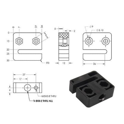 T8 Anti Backlash Nut Block (Lead 2mm / 4mm / 8mm) für 3D Drucker und CNC Fräsen – Ansicht 3