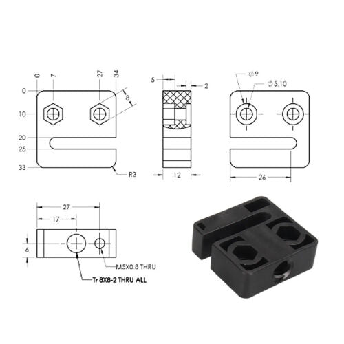 T8 Anti Backlash Nut Block (Lead 2mm / 4mm / 8mm) für 3D Drucker und CNC Fräsen